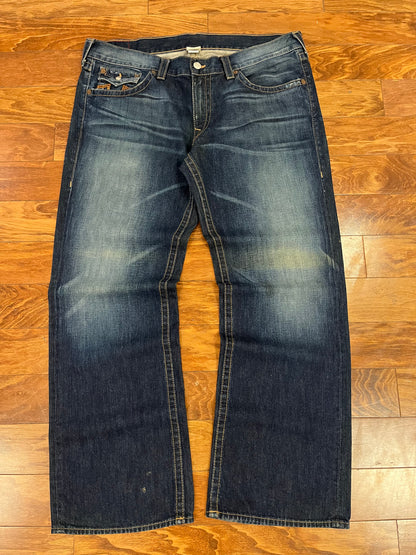 00s True Religion Leather Logo Jeans (42 x 34)