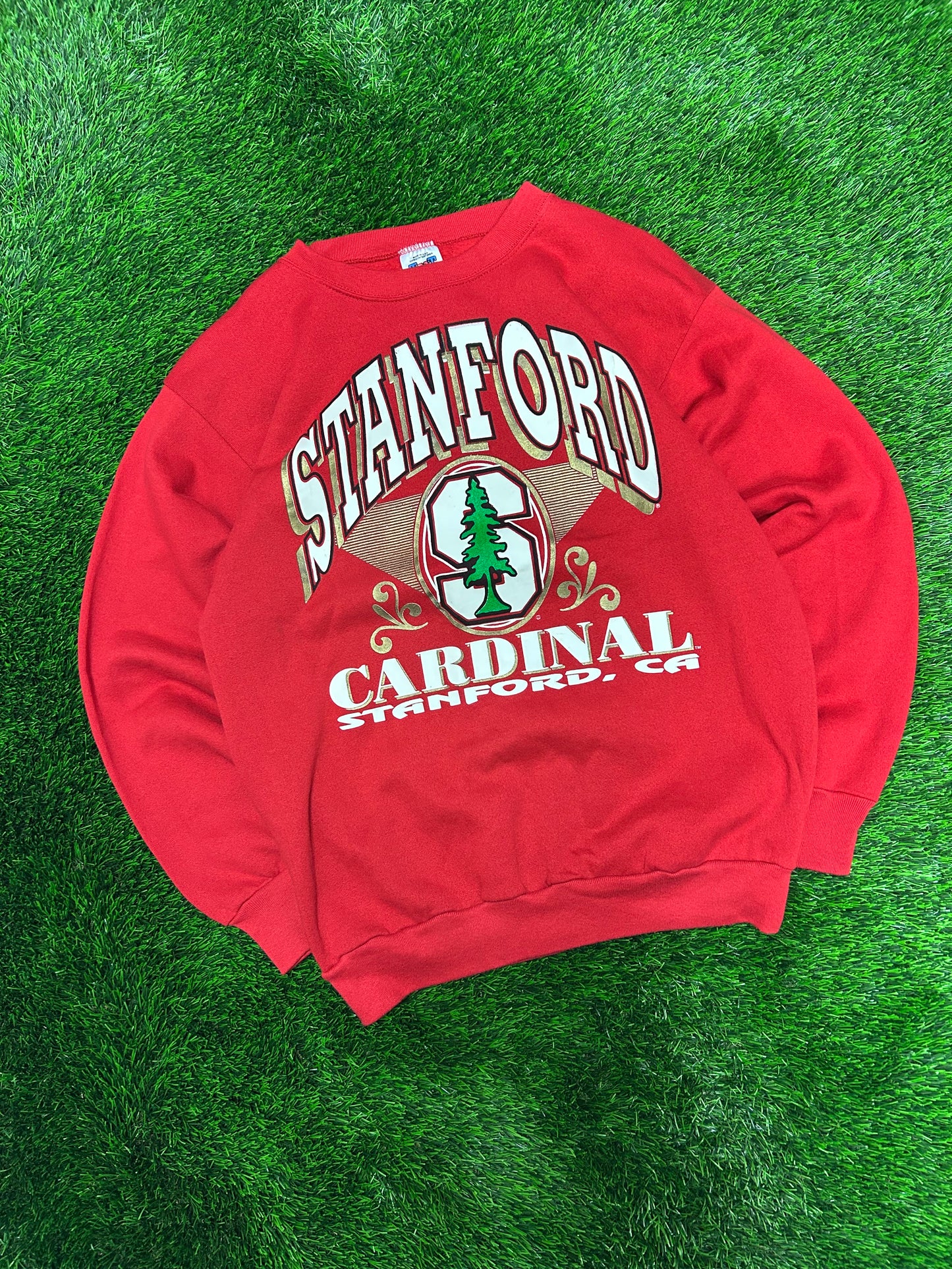 90s Stanford University Cardinal Spell Out Graphic Red Vintage Crewneck (XL)