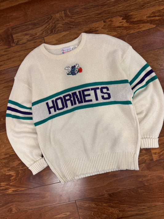 80s Charlotte Hornets Vintage NBA Cream Knit Sweater (L)