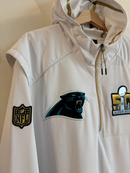 2016 Carolina Panthers Super Bowl 50 White Quarter Zip Warm Up Jacket (XXL)