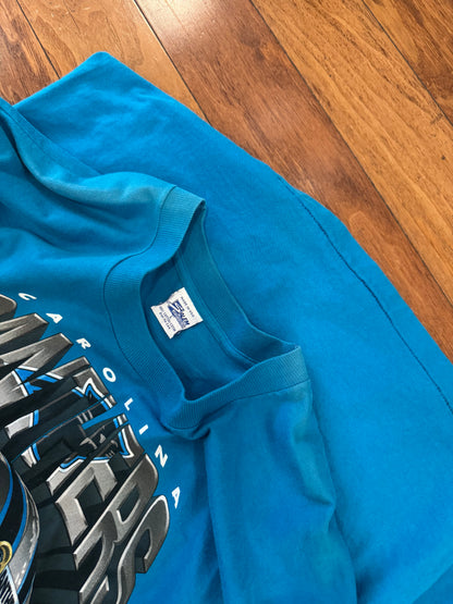 1995 Carolina Panthers Salem Sportswear Big Helmet Graphic Blue Vintage Tee (L)