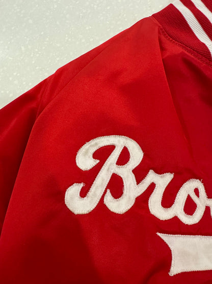 90s Brooklyn Script Red Vintage Satin Jacket (S)