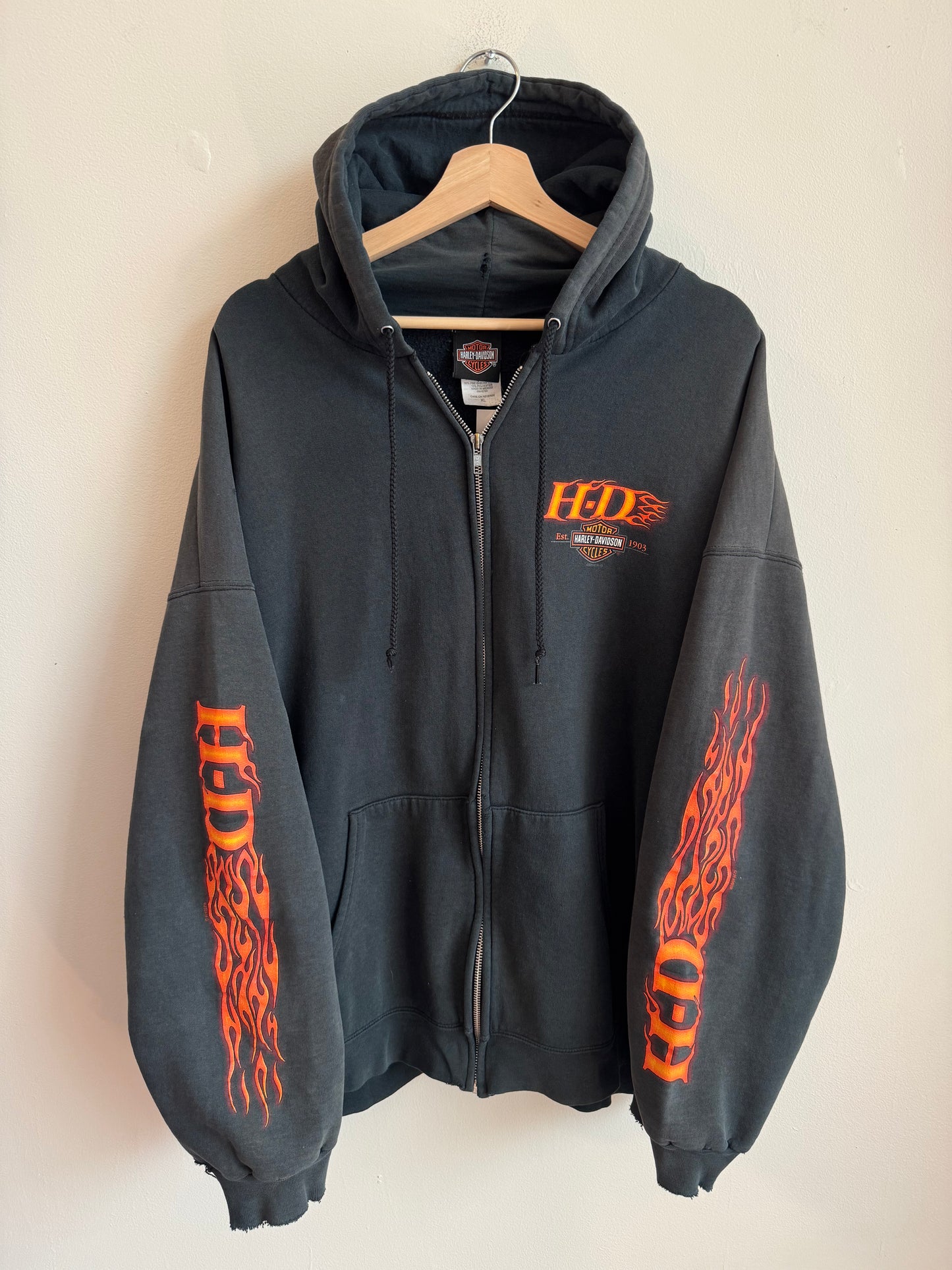 2004 Harley Davidson Winston Salem Flames Zip Up Hoodie (XL)