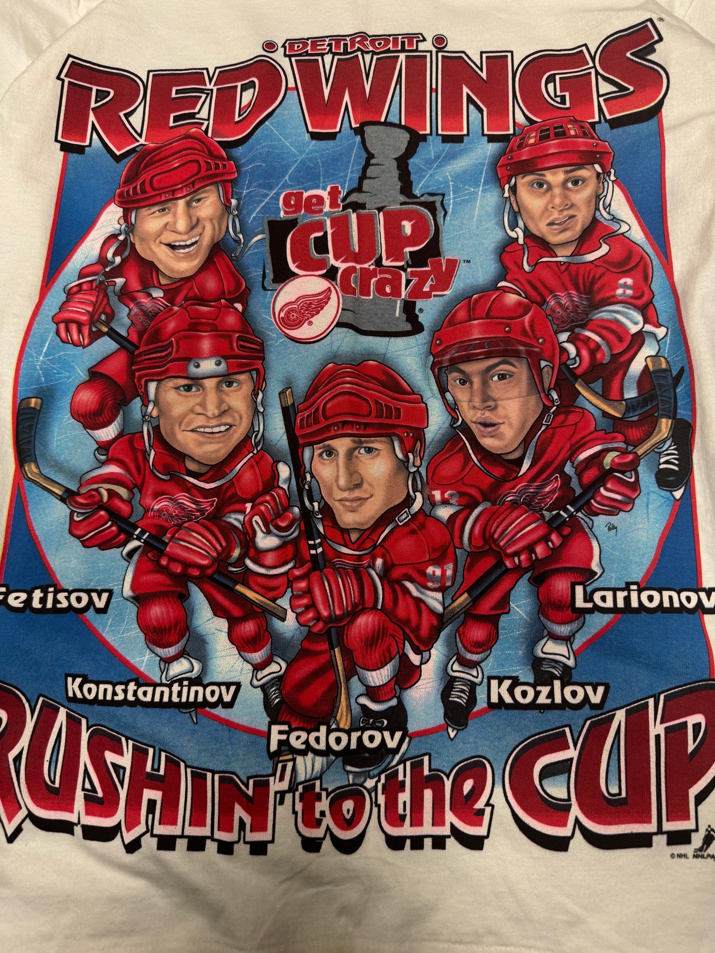 1996 Detroit Red Wings Caricature Vintage NHL Deadstock Tee (L)
