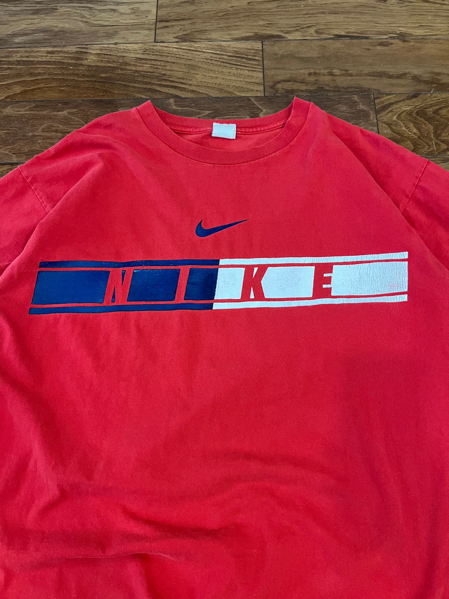 90s Nike Center Swoosh Spell Out Red Tee (XL)