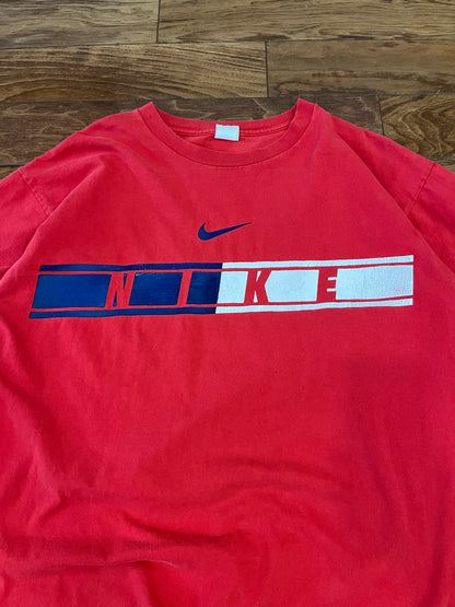 90s Nike Center Swoosh Spell Out Red Tee (XL)