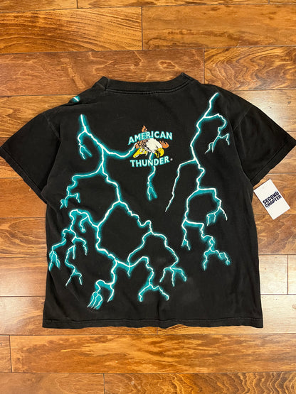 90s American Thunder "Forever Free" Vintage Teal Lightning Tee (L)