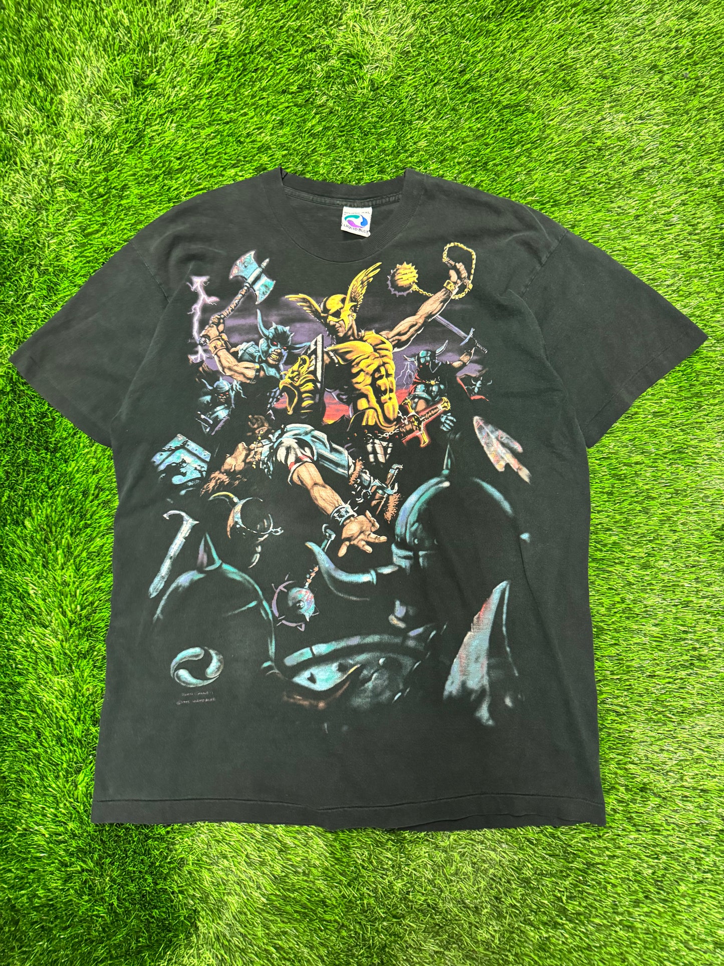 90s Greek Gods Vintage John Connell AOP Liquid Blue Tee (XXL)