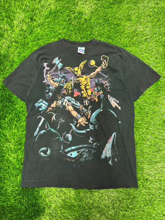 90s Greek Gods Vintage John Connell AOP Liquid Blue Tee (XXL)