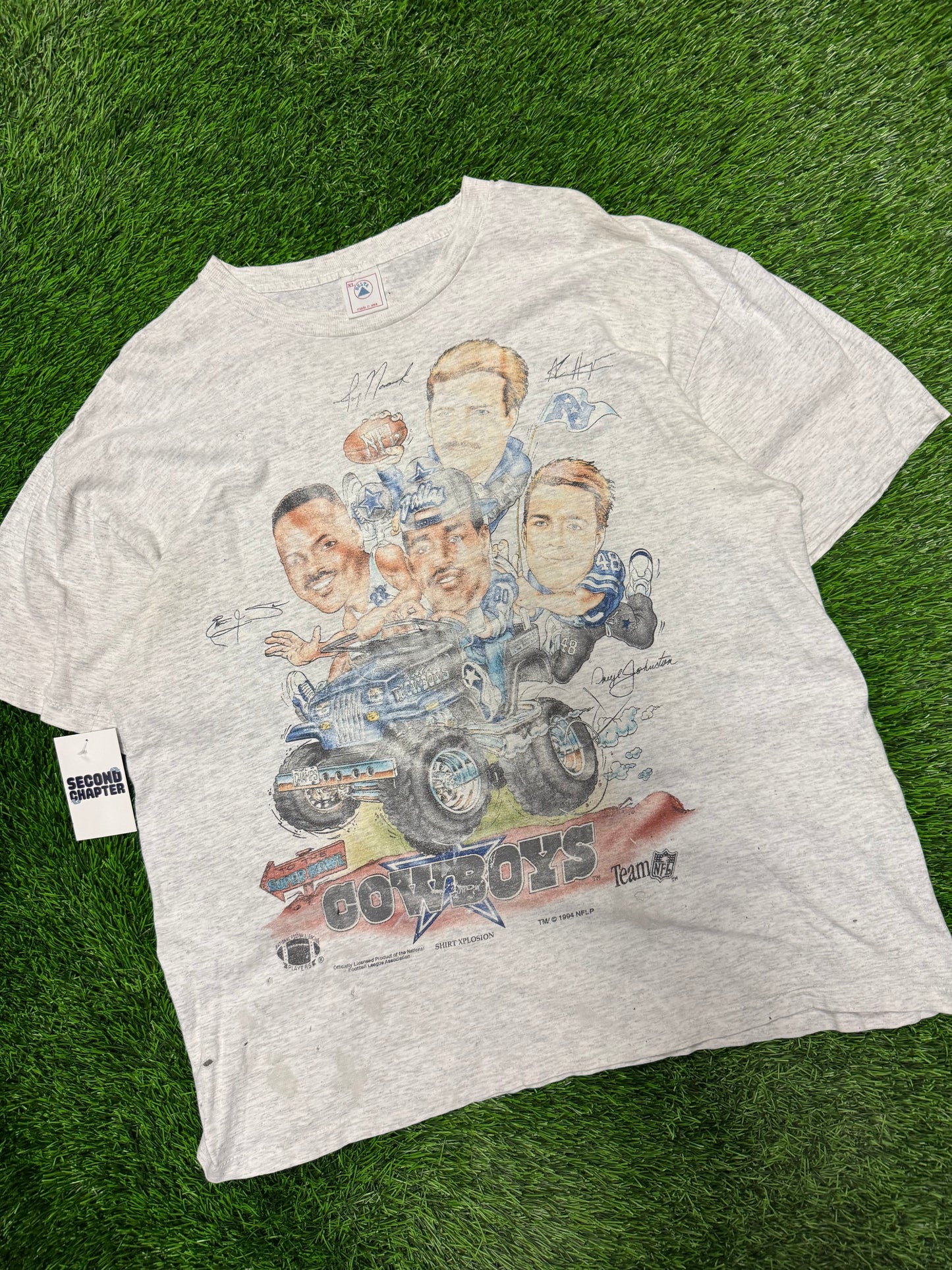 1994 Dallas Cowboys Faded Distressed Caricature Tee (XL)