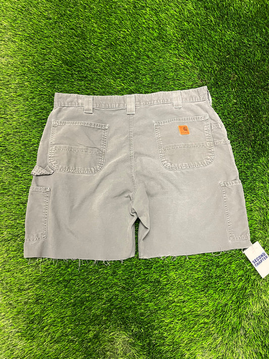 2010s Carhartt Olive Workwear Carpenter Cut Frayed Shorts (38)