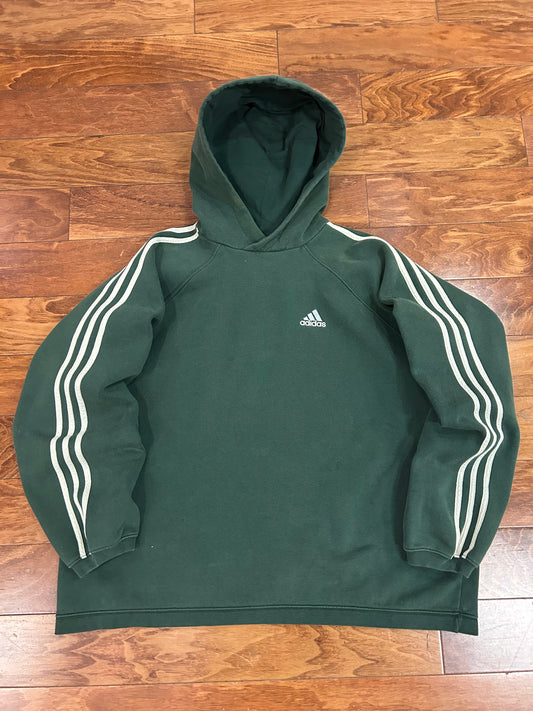90s Adidas Green Vintage Striped Hoodie (L)