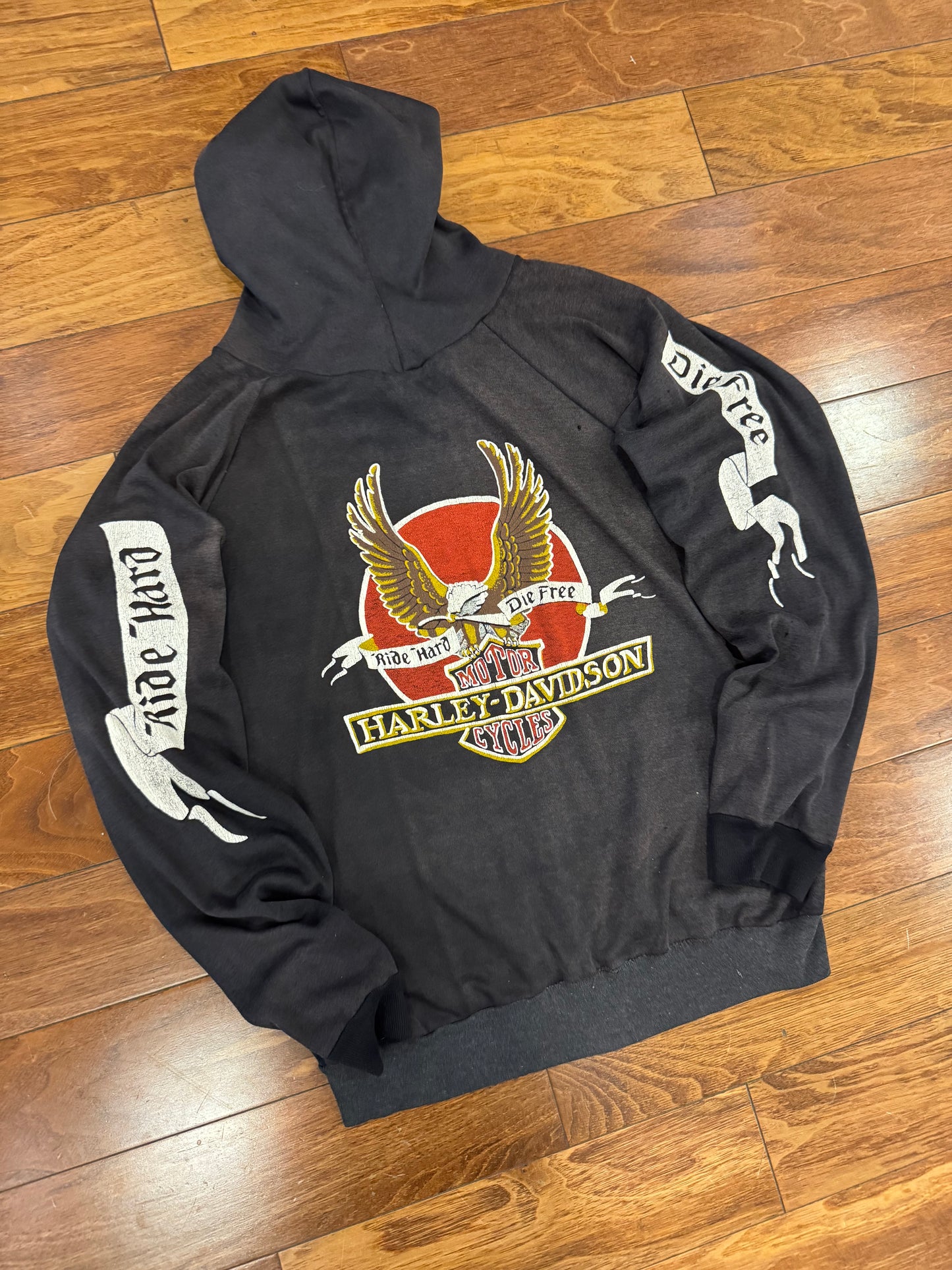 70s Harley Davidson Vintage Faded Distressed Grail Hoodie (M)