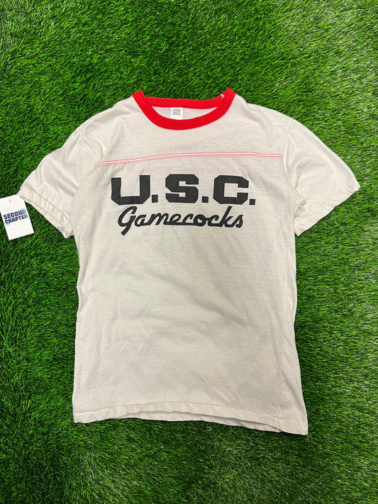80s University Of South Carolina (USC) Gamecocks Spell Out Ringer Tee (L)