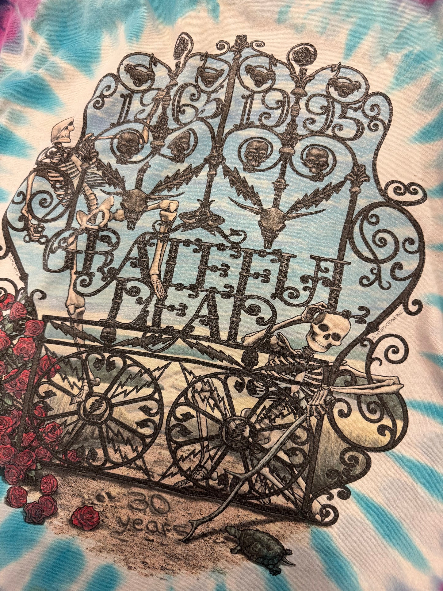 1995 Grateful Dead "Skeleton & Roses" Vintage Band Tie Dye Long Sleeve (XL)