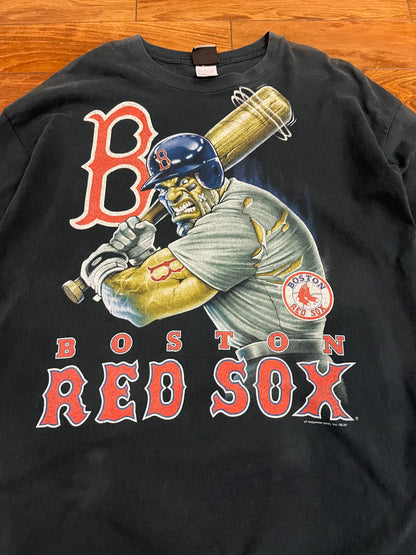 00s Boston Red Sox Mad Big Face Face Liquid Blue Tee (XXL)