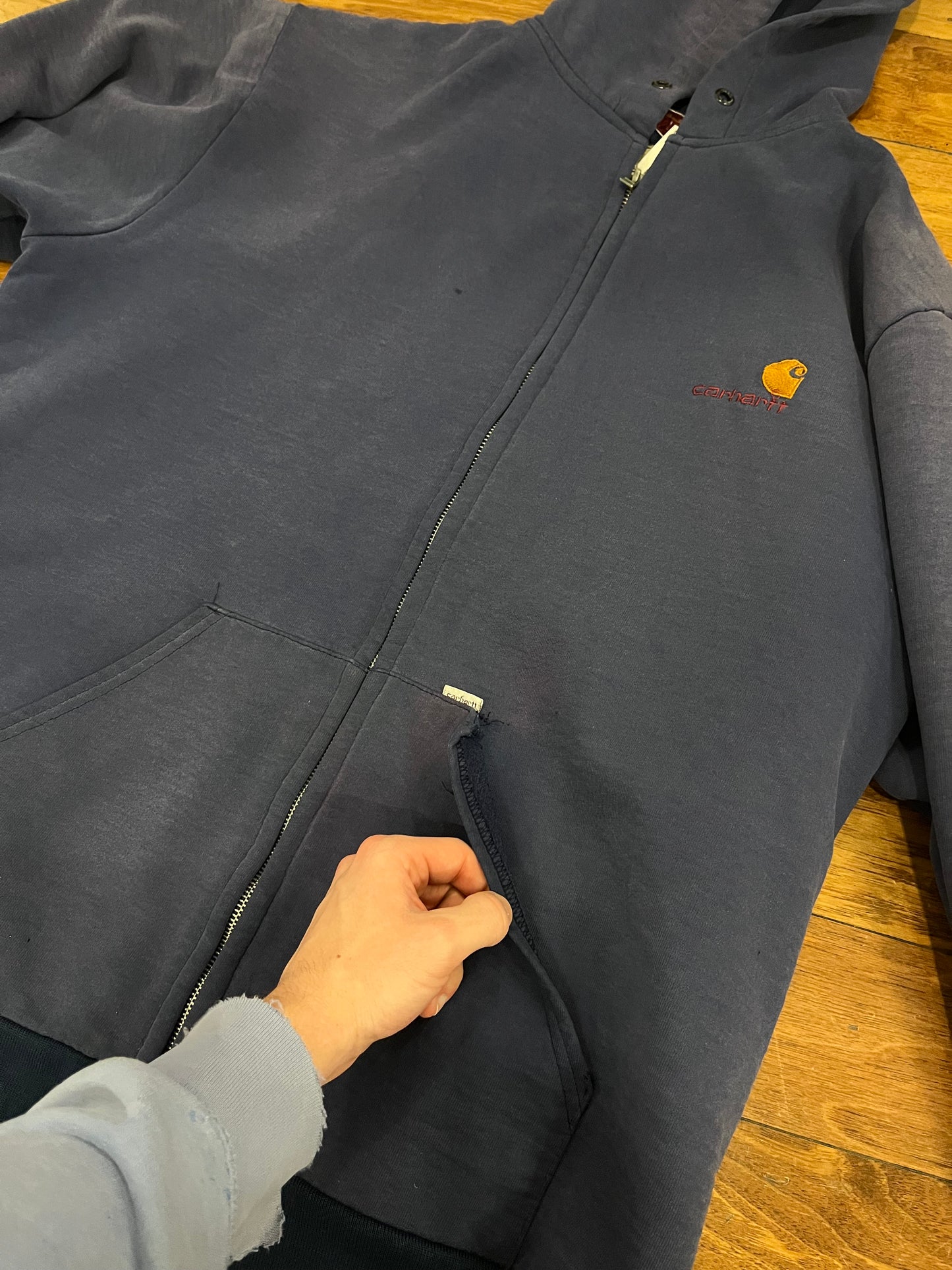 90s Carhartt Waffle Knit Vintage Faded Zip Up Hoodie (XXL)