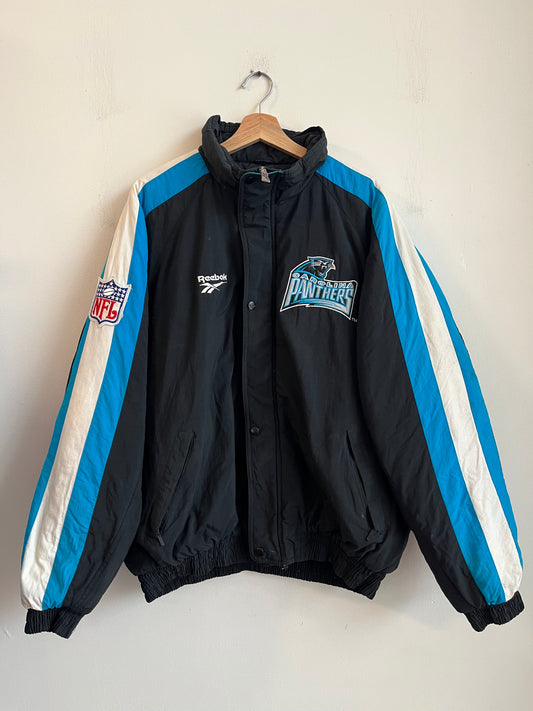 90s Carolina Panthers Reebok Striped Puffer Jacket (L)
