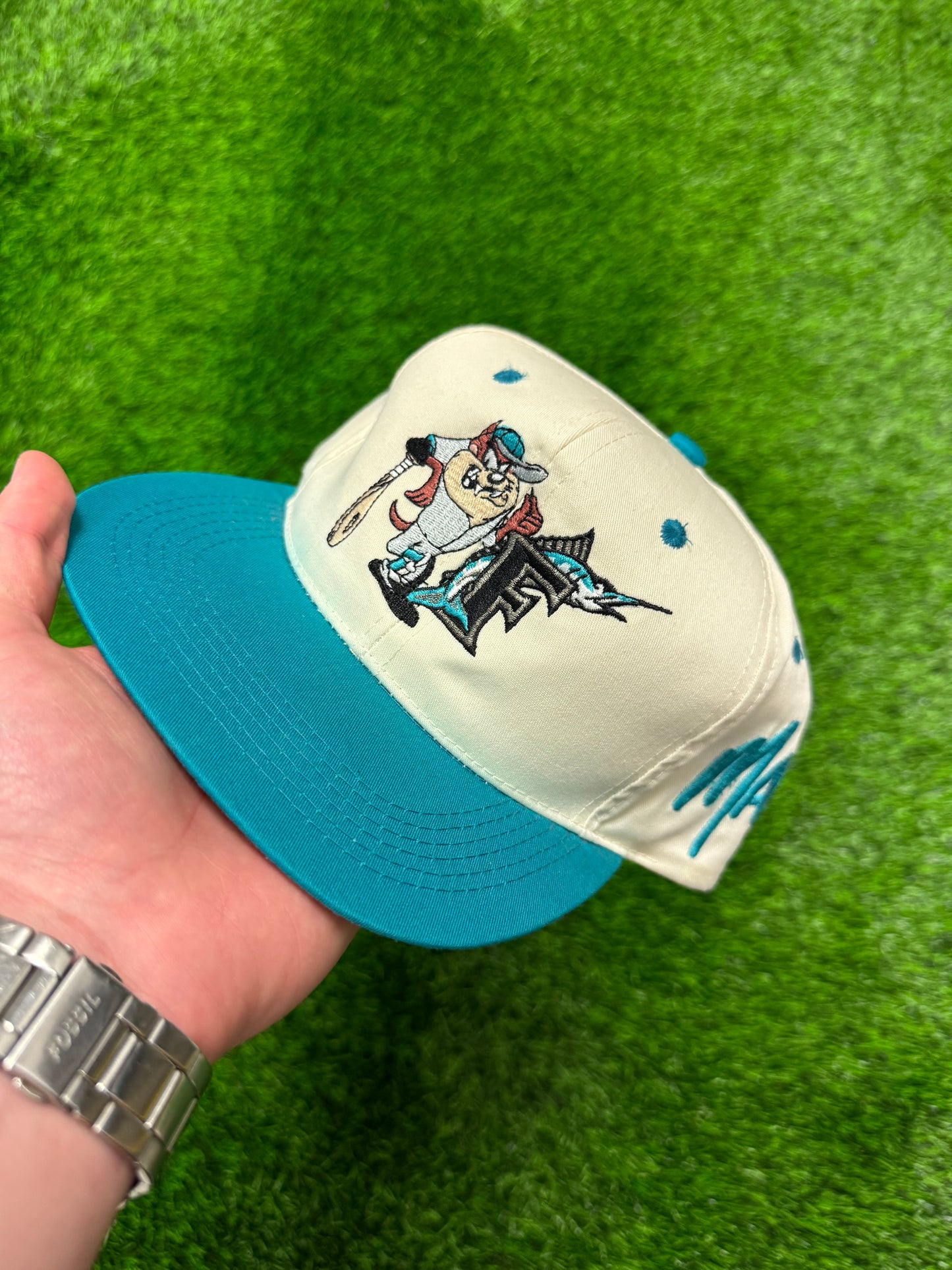 90s Florida Marlins Taz Looney Tunes Vintage Youth Snapback Hat (Youth OS)