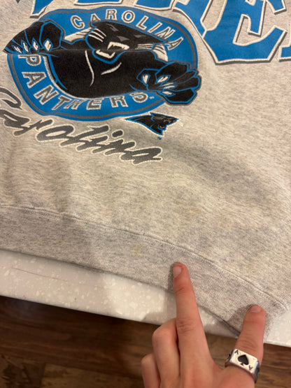 90s Carolina Panthers Sleeve to Sleeve Grey Spell Out Crewneck (M)