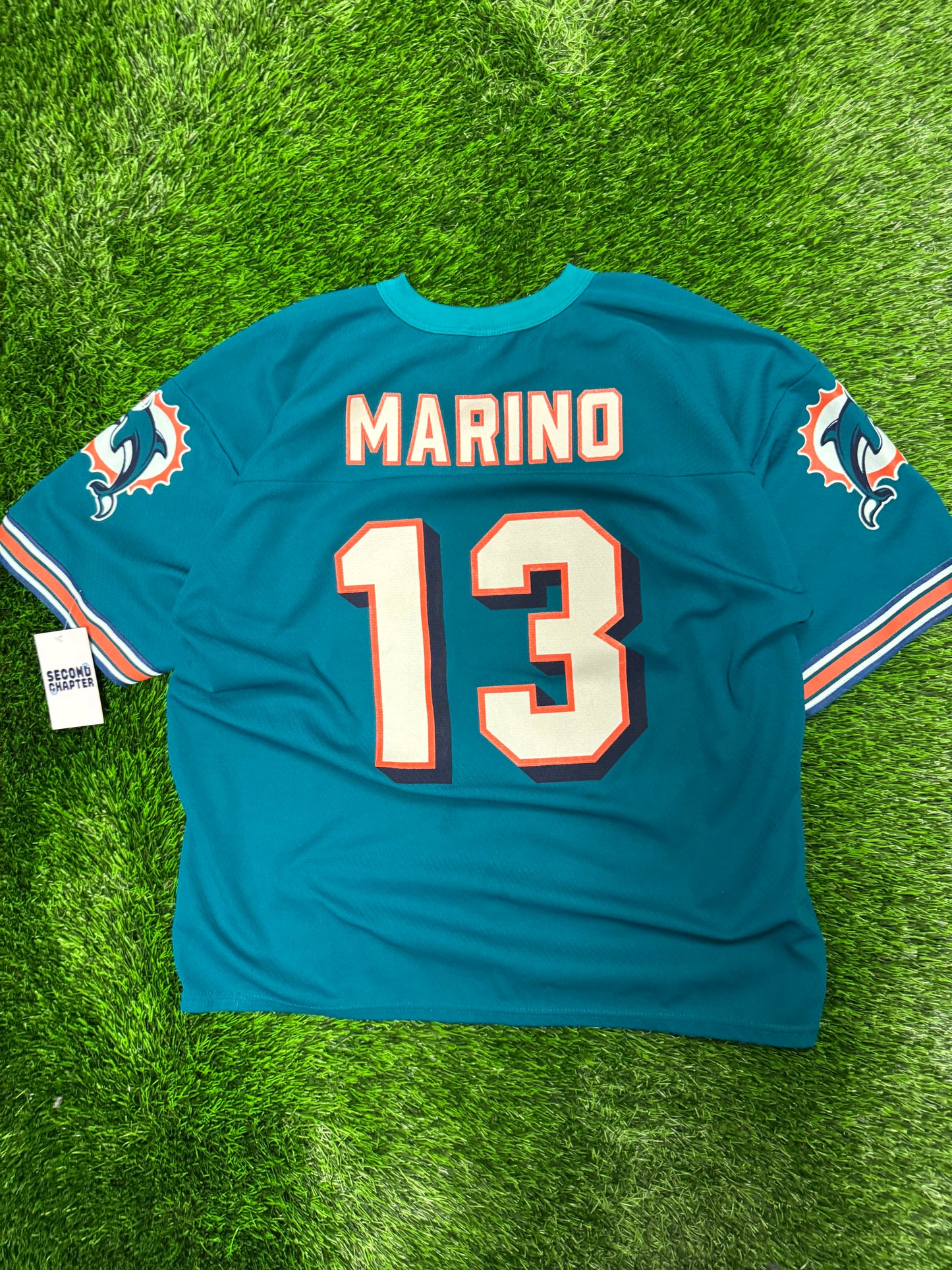 90s Miami Dolphins Dan Marino #13 Vintage Logo 7 NFL Jersey (L)