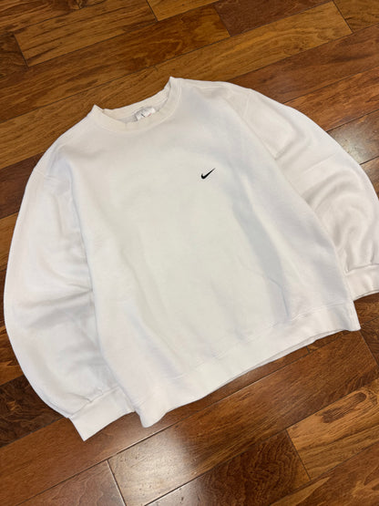 90s Nike White Essential Swoosh Crewneck (M)
