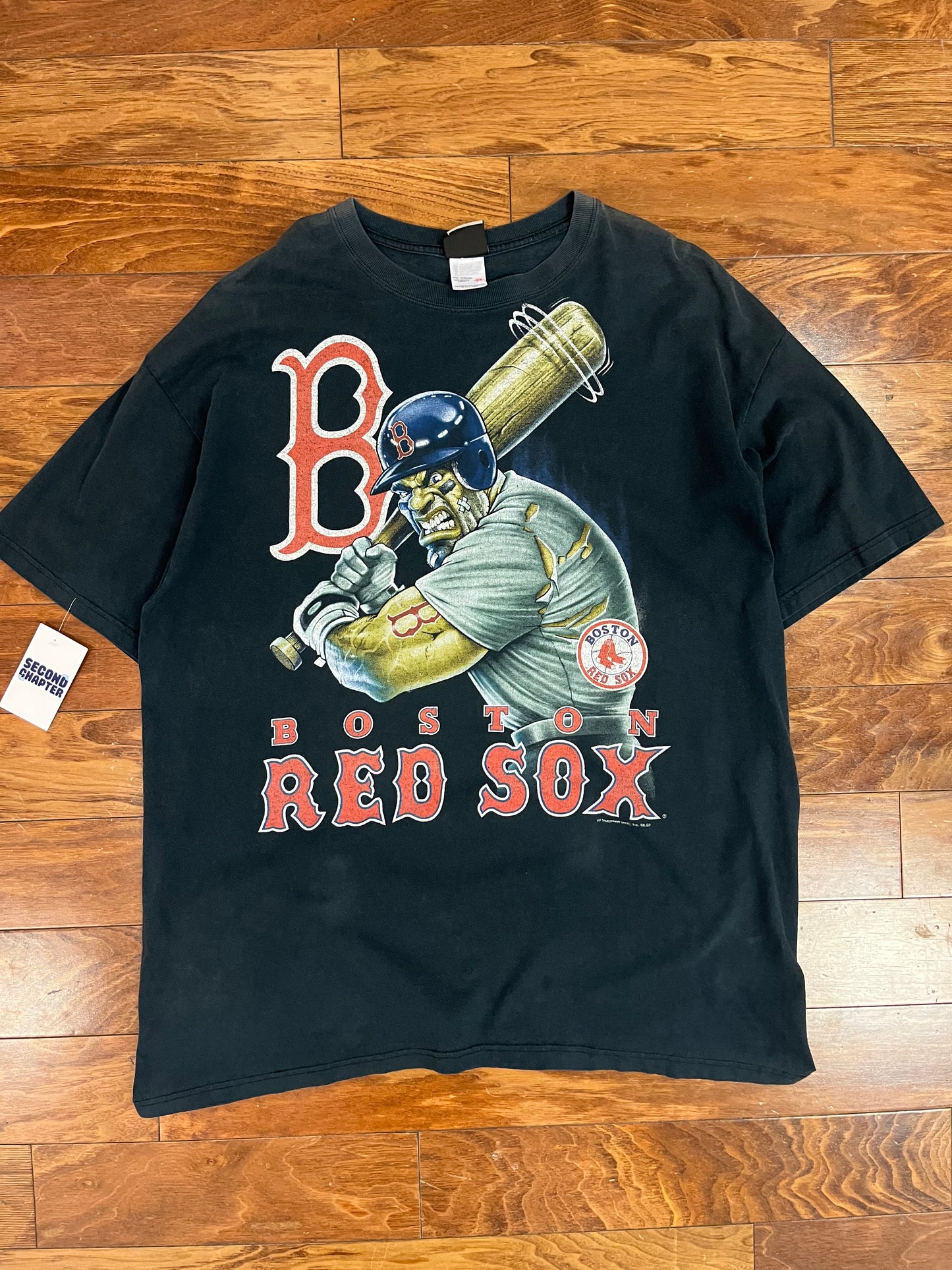 00s Boston Red Sox Mad Big Face Face Liquid Blue Tee (XXL)