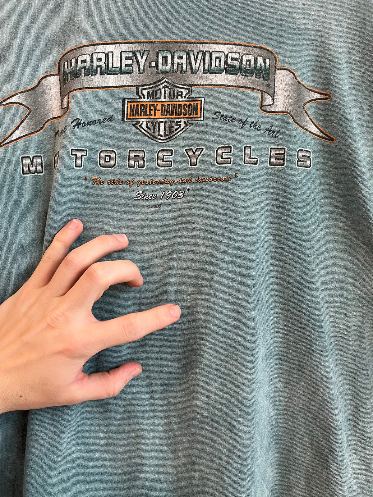 2000 Harley Davidson Canoga Park, CA Teal Faded Tee (XL)
