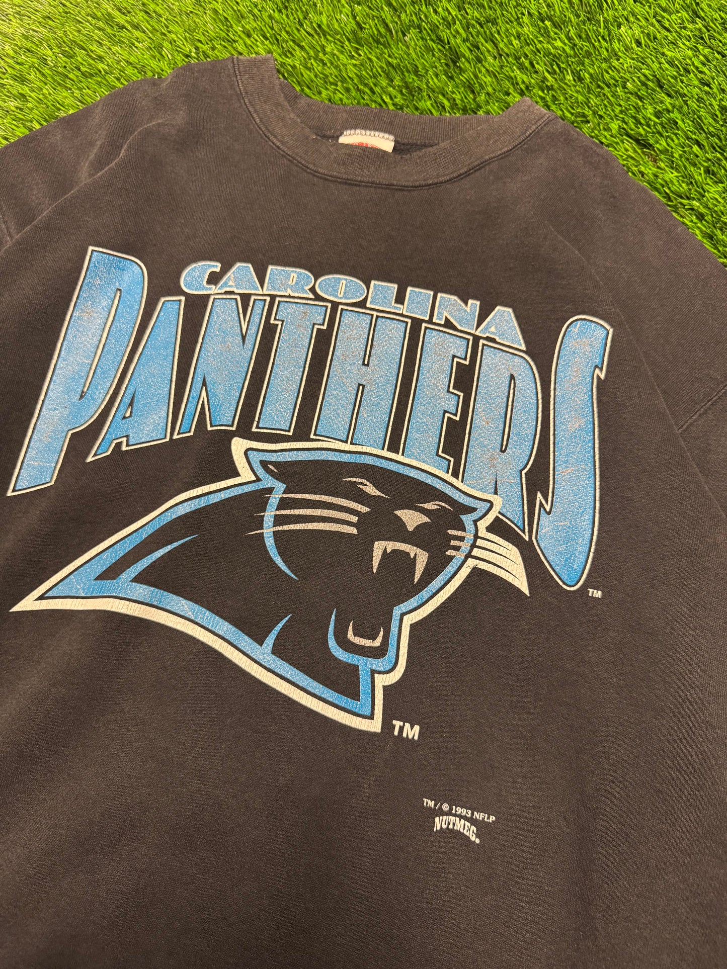 1993 Carolina Panthers Spell Out Faded Nutmeg Crewneck (L)
