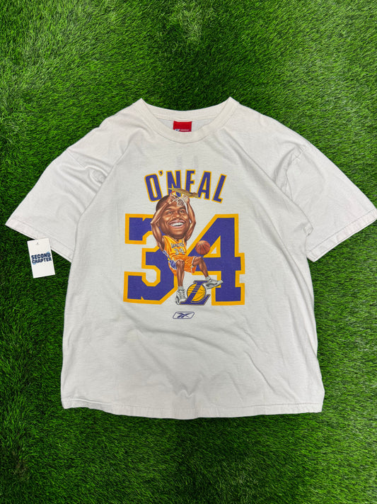 00s Los Angeles Lakers Reebok Shaquille O'Neal Caricature Dunk Vintage NBA Tee (L)