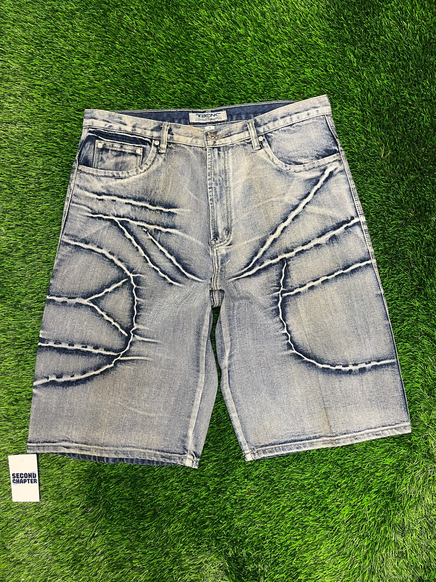 00s Vintage TNK Tank Lighting Baggy Vintage Y2K Jean Shorts (38)