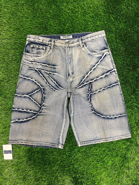 00s Vintage TNK Tank Lighting Baggy Vintage Y2K Jean Shorts (38)