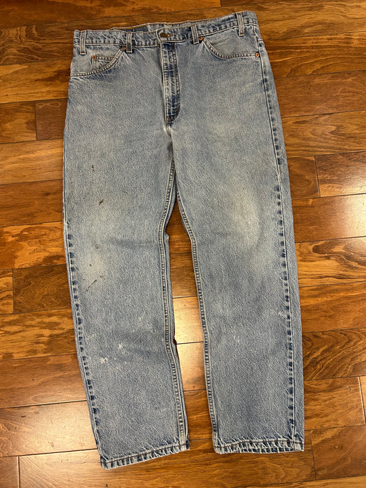 1997 Levi's 505 Orange Tab Distressed Light Wash Jeans (36 x 30)