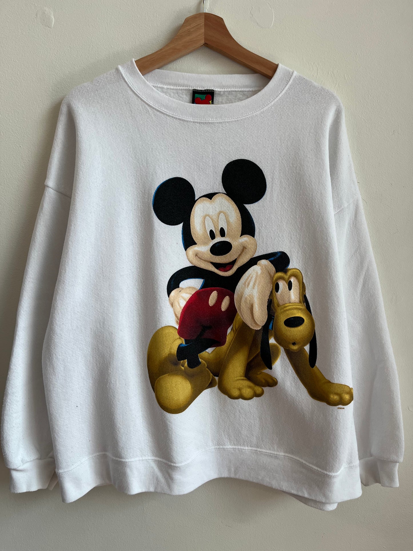 90s Mickey & Pluto Disney White Crewneck (L)