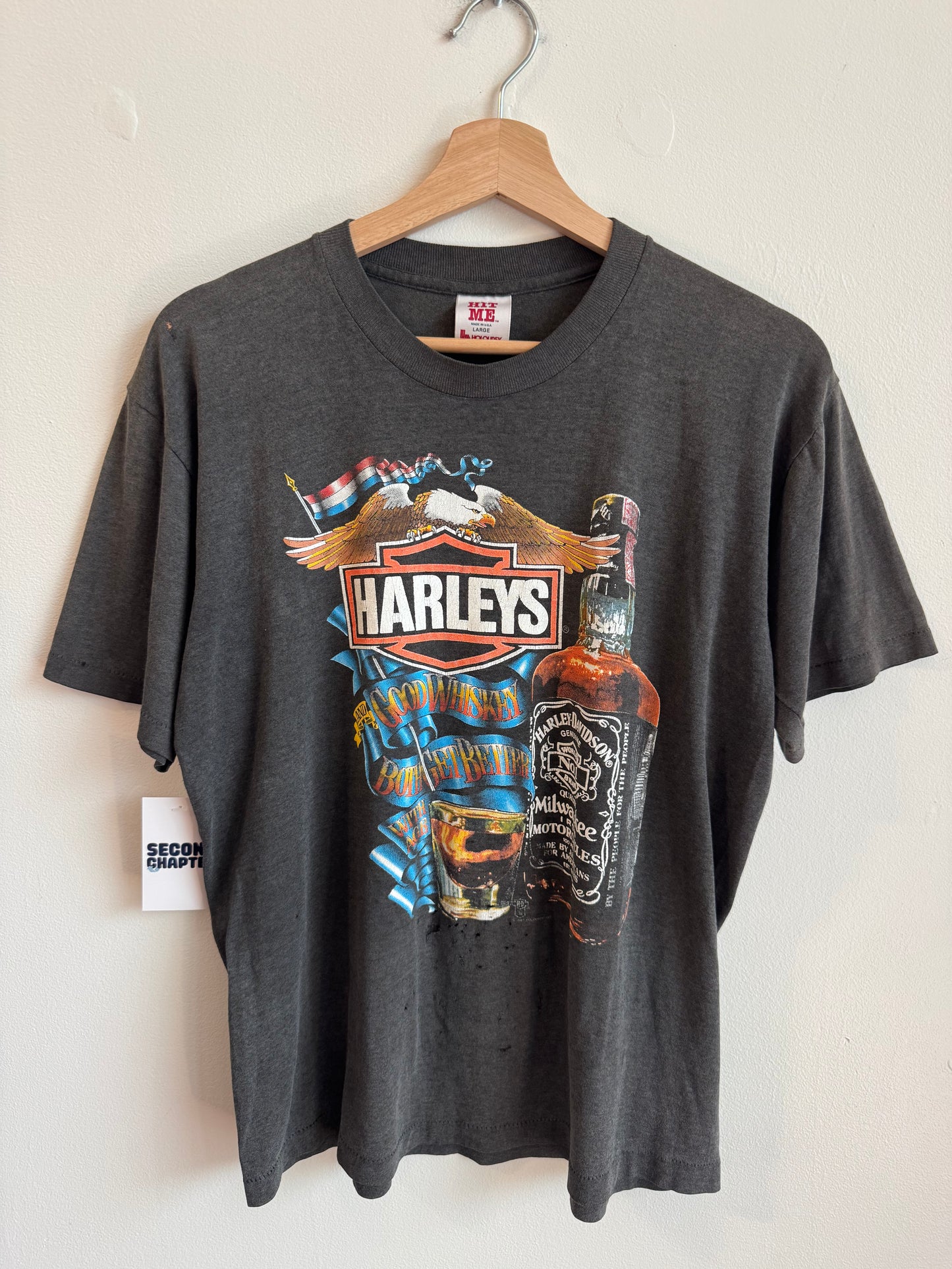 1987 Harley Davidson Jack Daniel  Good Whiskey Holoubek Faded Tee (L)