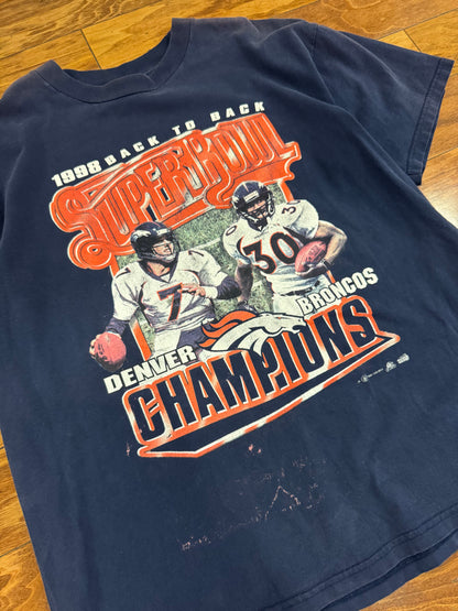 1998 Denver Broncos Elway Super Bowl Faded Navy Tee (XL)
