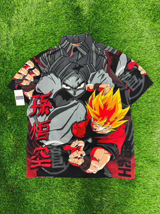 2001 Dragon Ball Z All Over Print Super Saiyan Button Up Oversized Shirt (S)