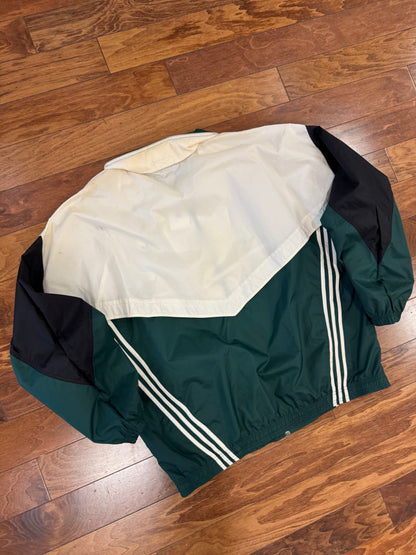 90s Adidas Green/Black Striped Windbreaker (XXL)
