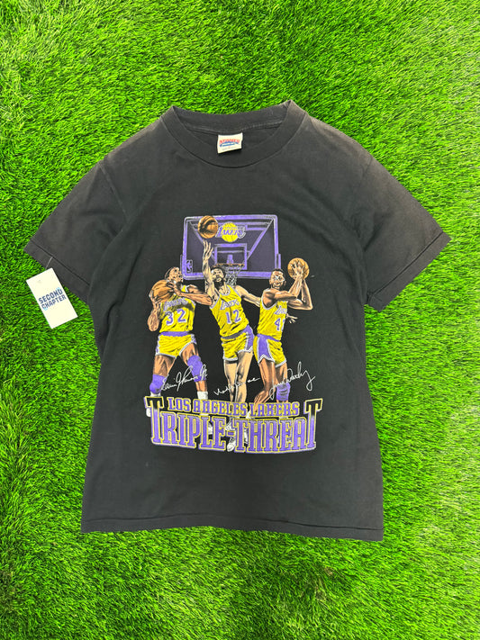 90s Nutmeg Los Angeles Lakers Triple Threat Vintage NBA Tee (M)