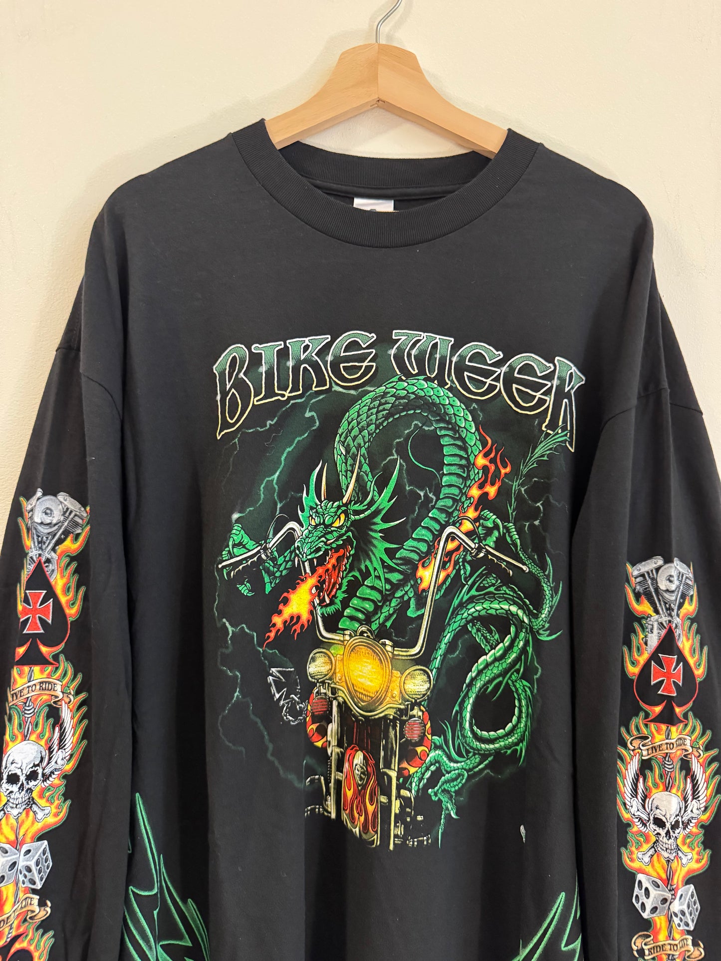 00s Bike Week Johnny's Dragon Flames Long Sleeve Shirt (XXL)