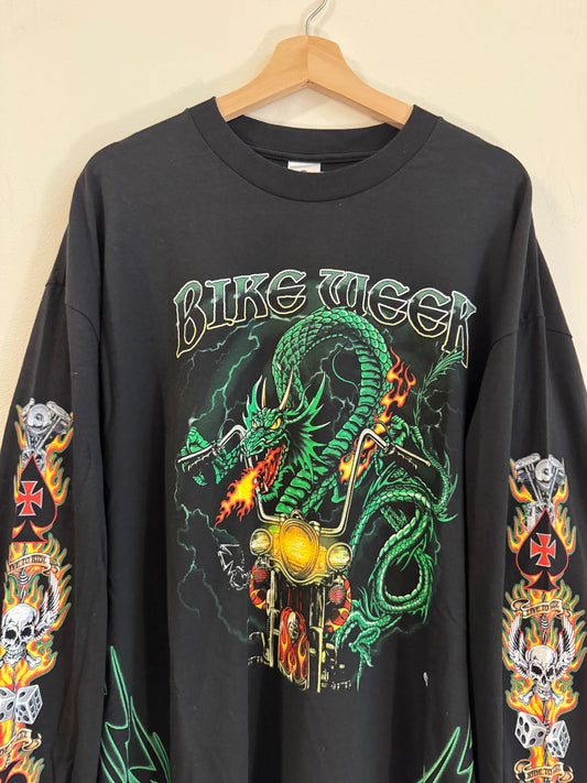 00s Bike Week Johnny's Dragon Flames Long Sleeve Shirt (XXL)