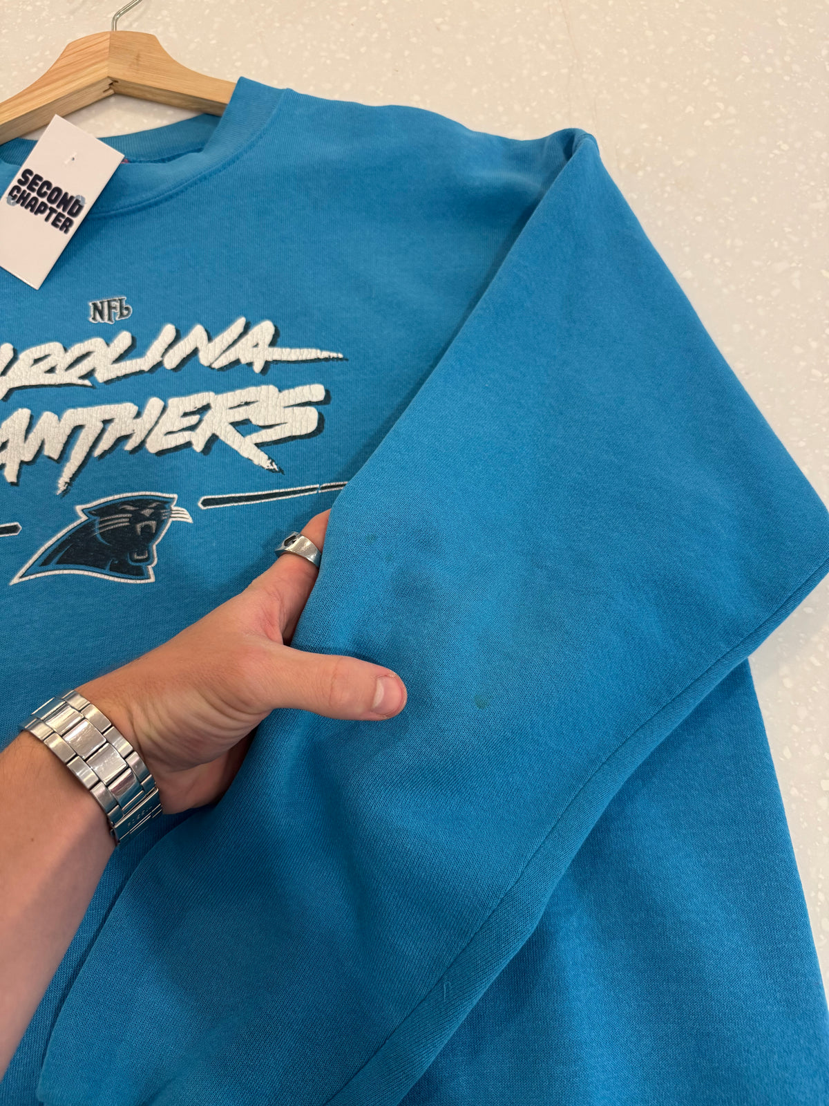 2003 Carolina Panthers Cat Scratch Faded Blue Crewneck (XL)