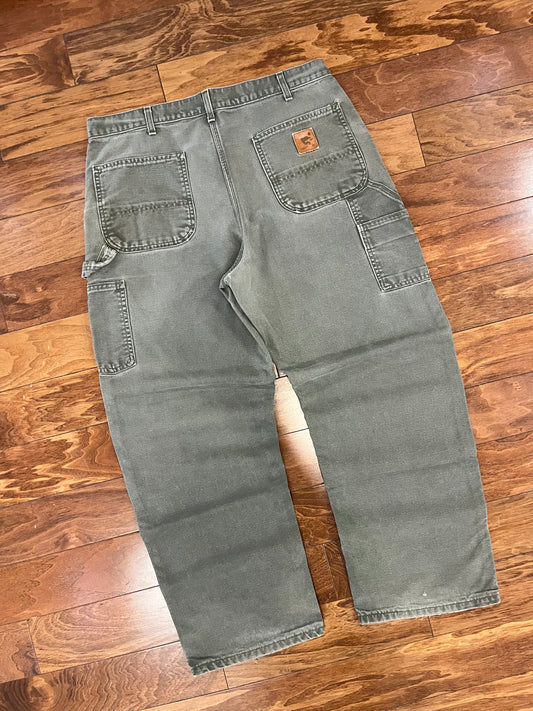 00s Carhartt Olive Green Faded Workwear Pants (36 x 30)