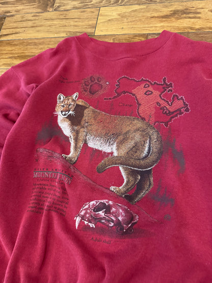 90s Mountain Lion Burgundy Vintage Nature Crewneck (L)