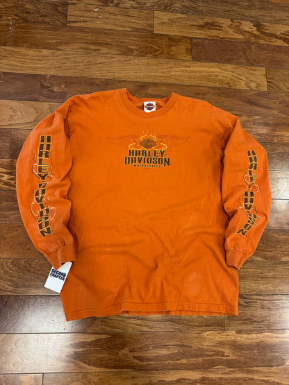 2008 Harley Davidson Orange Wilkesboro Long Sleeve Shirt (XL)