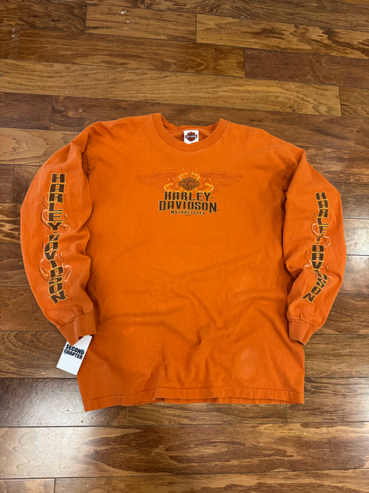 2008 Harley Davidson Orange Wilkesboro Long Sleeve Shirt (XL)