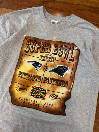 2004 Patriots v Panthers Deadstock Grey Lee Graphic Tee (XL)