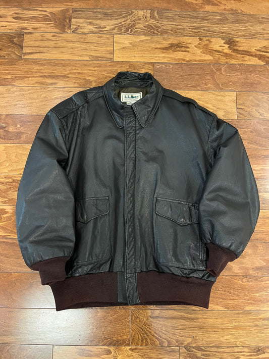 90s LL Bean A2 Aviator Bomber Leather Jacket (M)