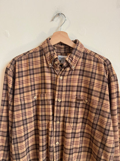 00s Carhartt Brown Striped Essential Flannel Shirt (M)