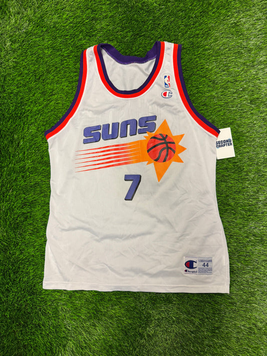 90s Phoenix Suns Kevin Johnson #7 Vintage Champion White "Sun Burst" NBA Jersey (M)